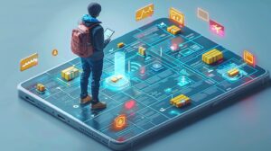 Corporate traveler using a mobile insurance app